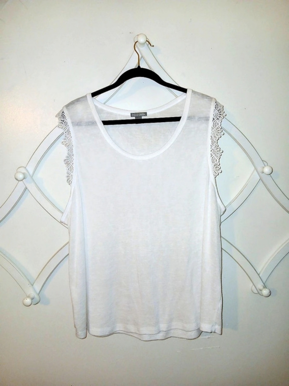 Falls Creek Lace Trim White Tank Top 3X
